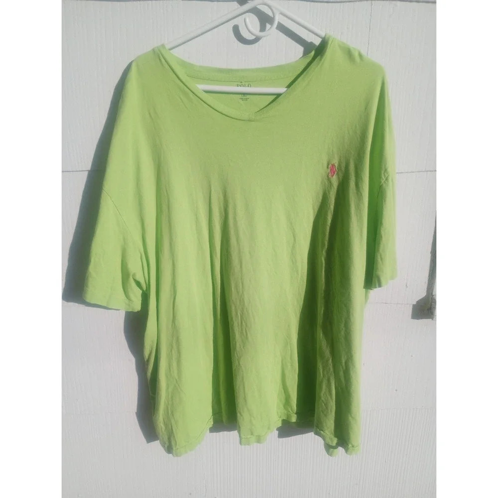 Polo Ralph Lauren V Neck T Shirt Lime Green 2x Big Pink Logo